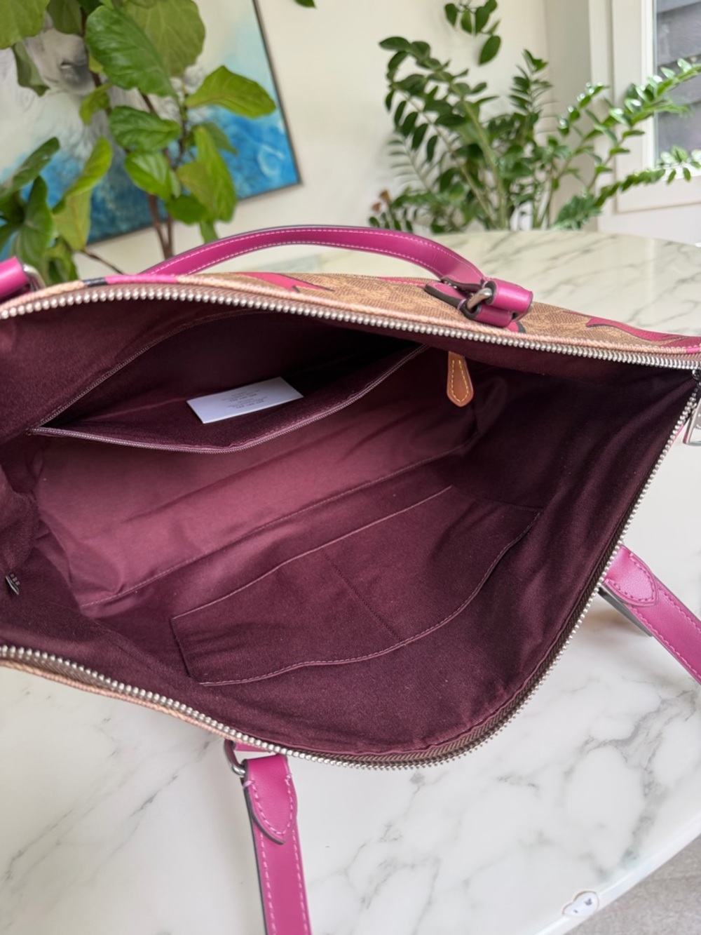 Coach Gallery Tote Bag In Signature Canvas With Bow Print CZ174 Tan Pink Multi - Picture 11 of 12